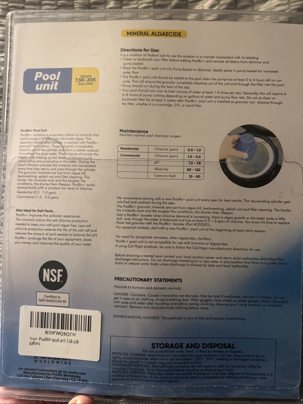 Pool R-X Plus Blue Pool Unit 7.5K-20K Gallons 6 Months 331001 - New And Sealed
