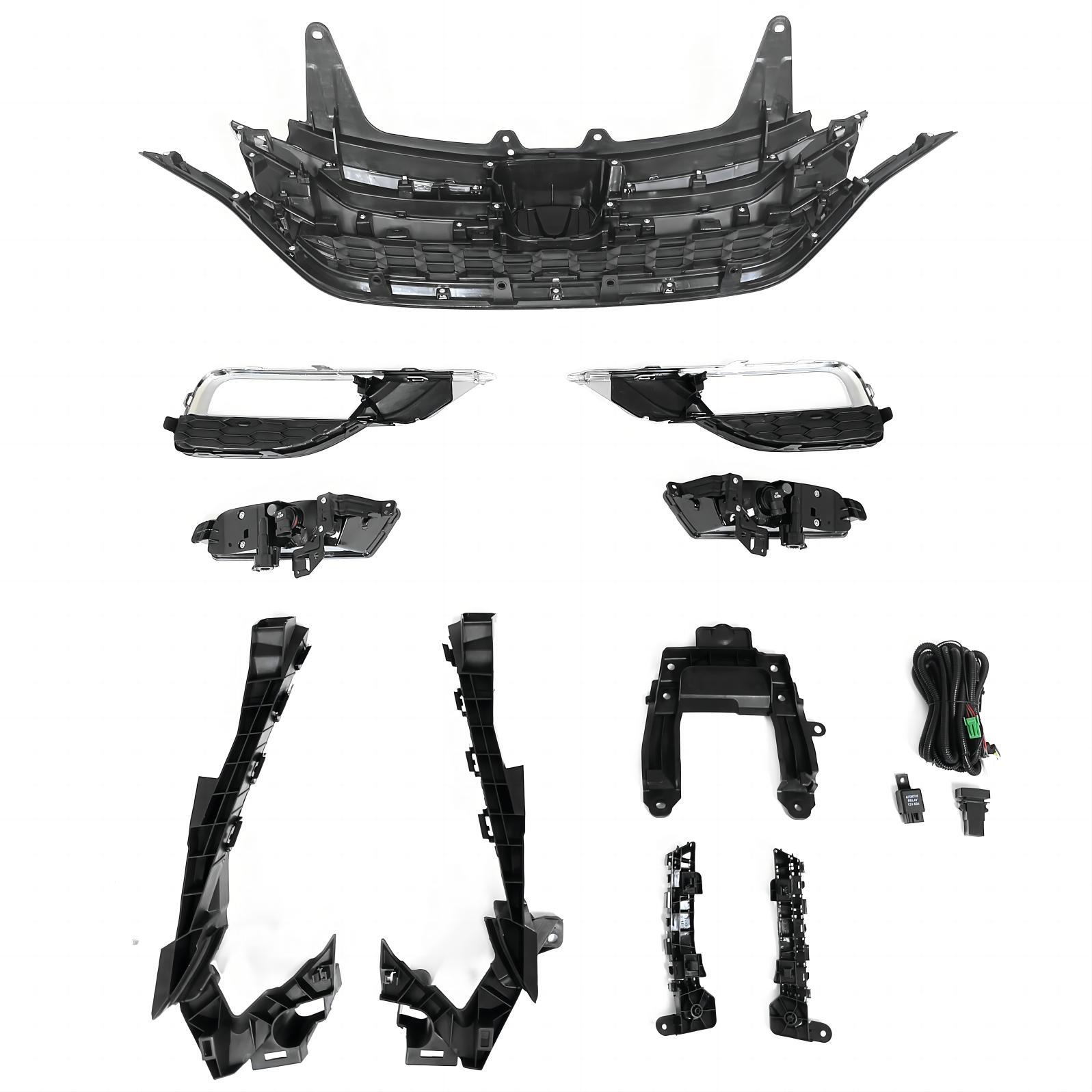 11PCS For CR-V 2015-2016 Upper Lower Chrome Grille Fog lights Headlight Brackets