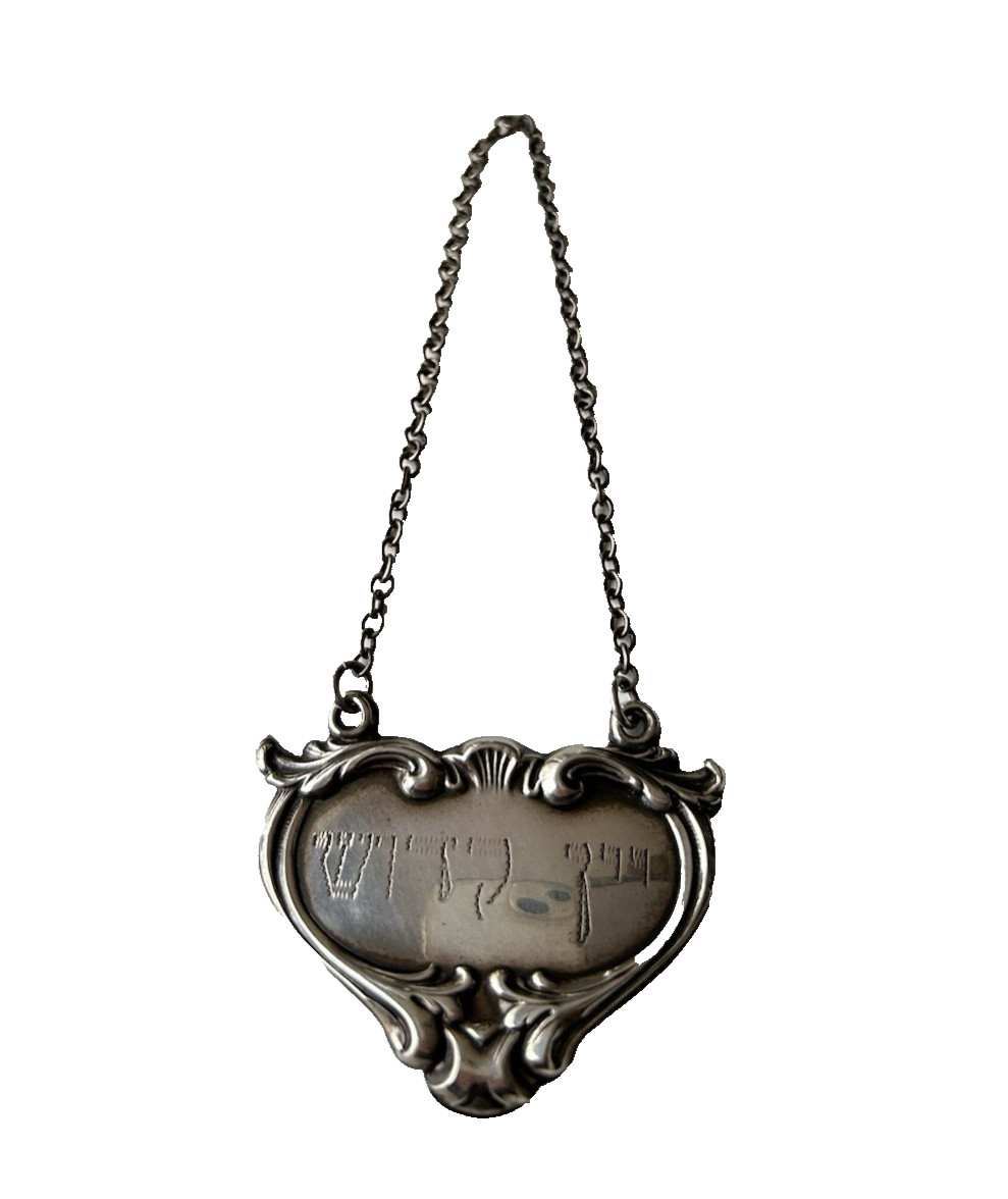 Judaica Ornate Sterling Silver Shabbat Wine Bottle Hanging Tag Decanter Label