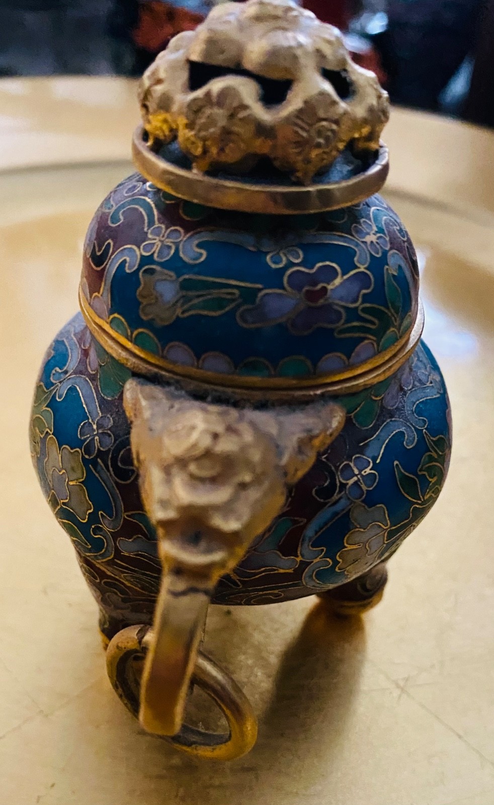 Vintage Chinese Incense Burner Cloisonne Enamel Gilt Bronze with Handles