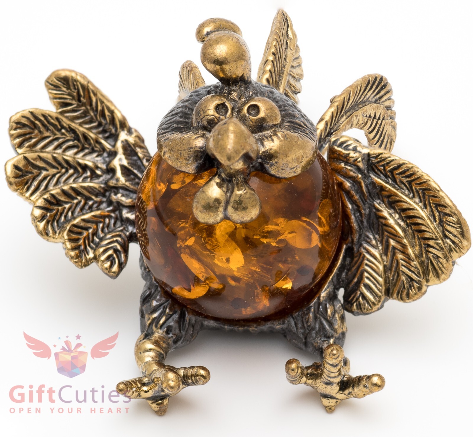 Brass amber figurine bird wild little Rooster chicken IronWork