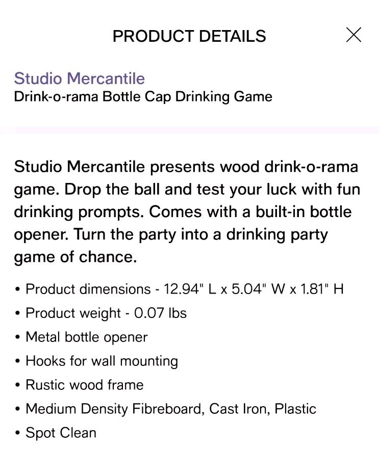 NEW Drink-O-Rama Bottle Opener Wooden Hanging Shot Plinko Party Game