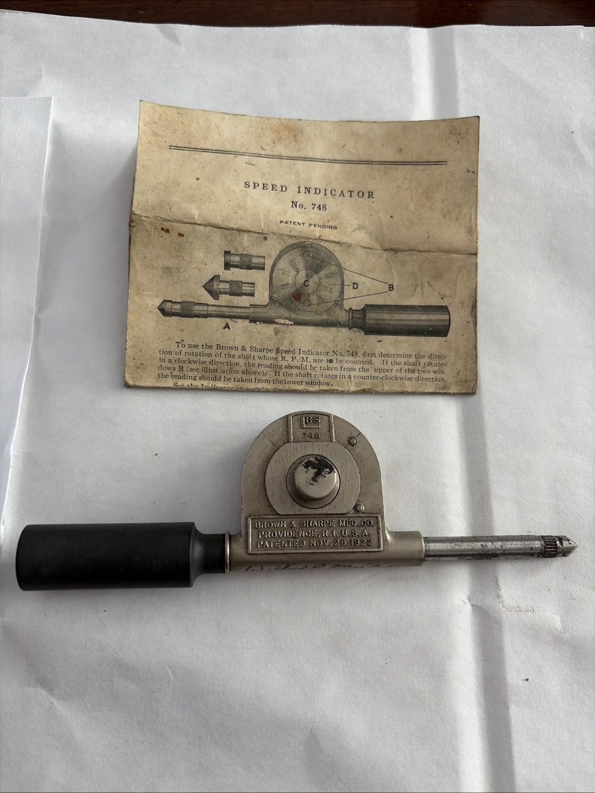 Vintage Brown & Sharpe Mfg.Co  Speed Indicator No. 748