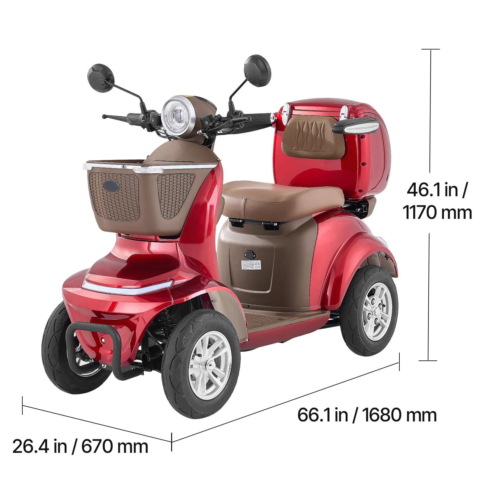 Uimoso Heavy Duty 4-Wheel Mobility Scooter 21.5 Miles Range 3-Speed, 500lbs Load