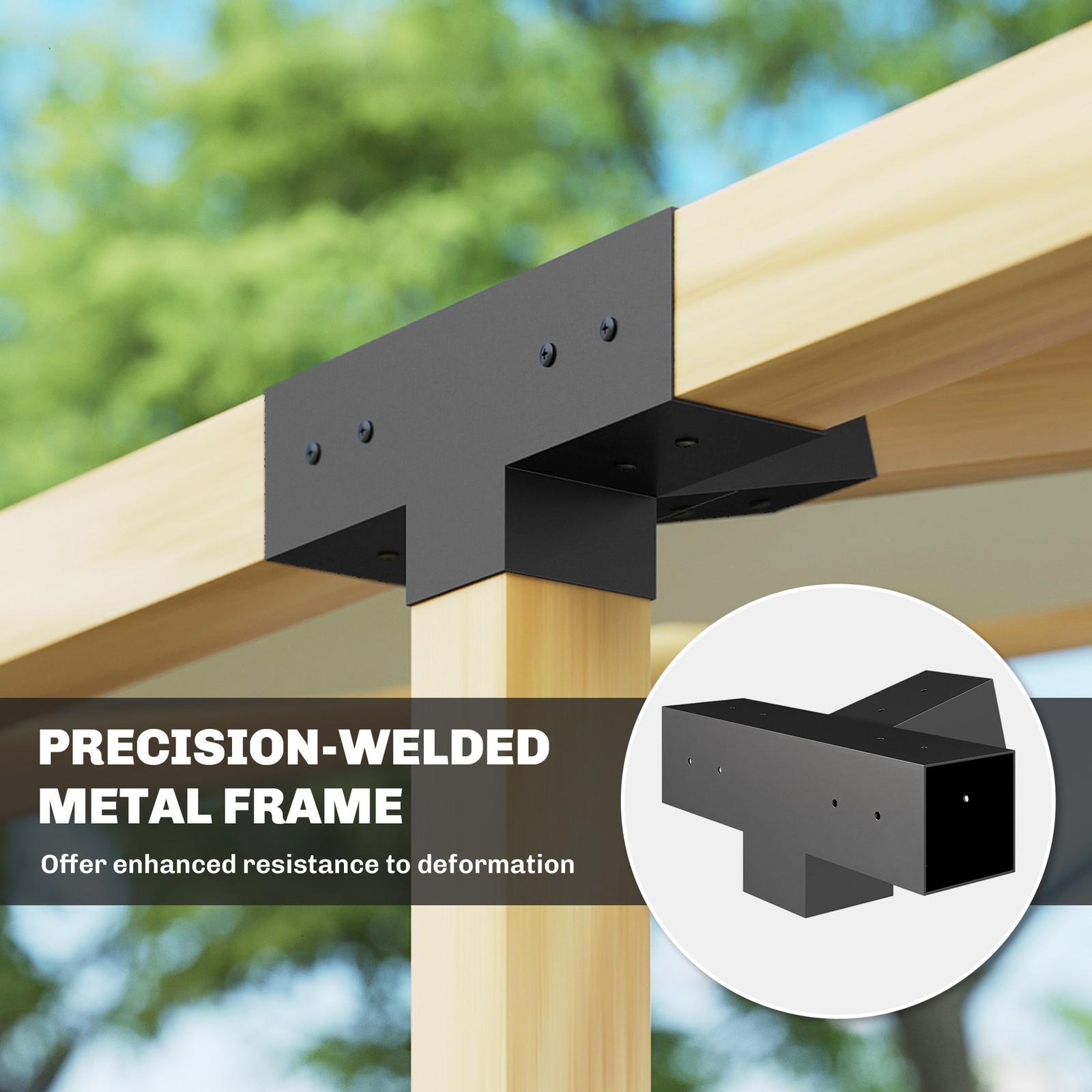 Pergola Brackets, 15° Slanted Roof Pergola Bracket Kit, Black