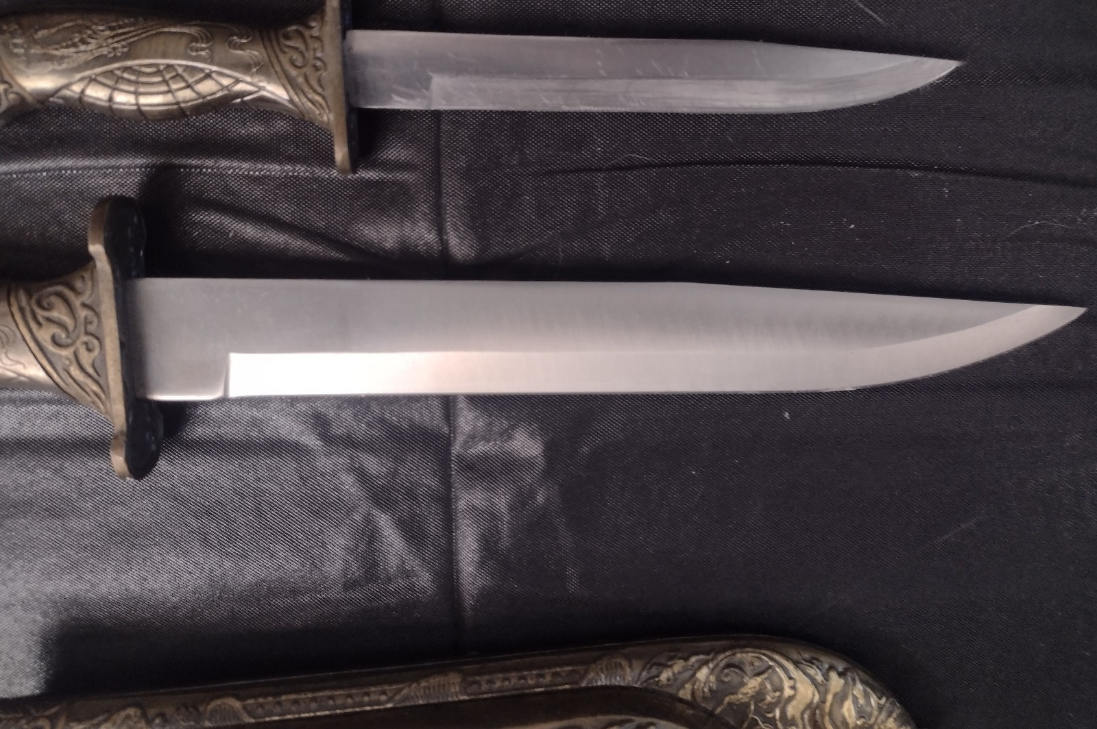 2 Decorative Ornate Brass Handled Dagger Knives with Brass PiggyBack Sheath