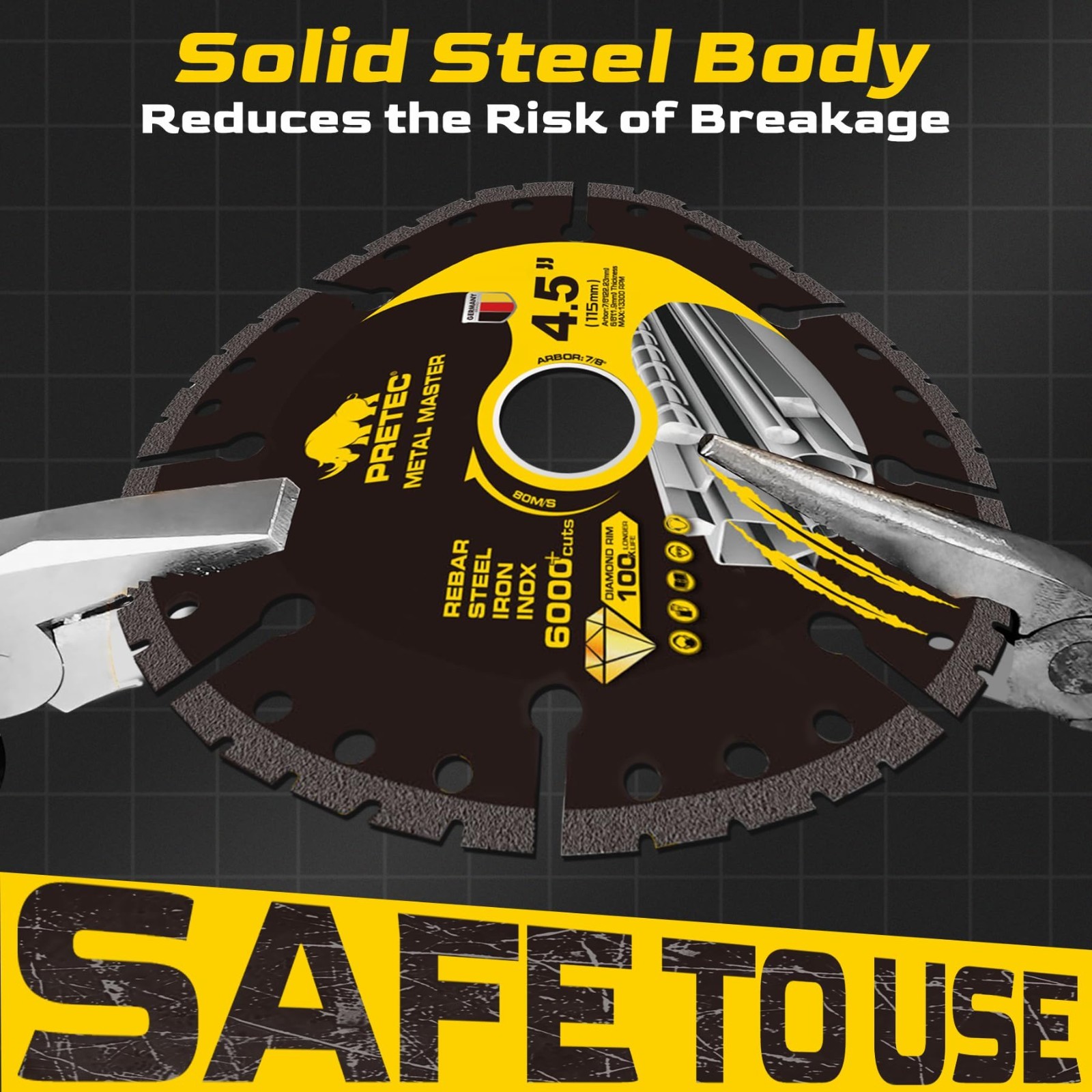 Diamond Cutting Wheel 4 1/2 Inch Metal Cut-Off with 6000+ Cuts on Rebar - 3 Pack