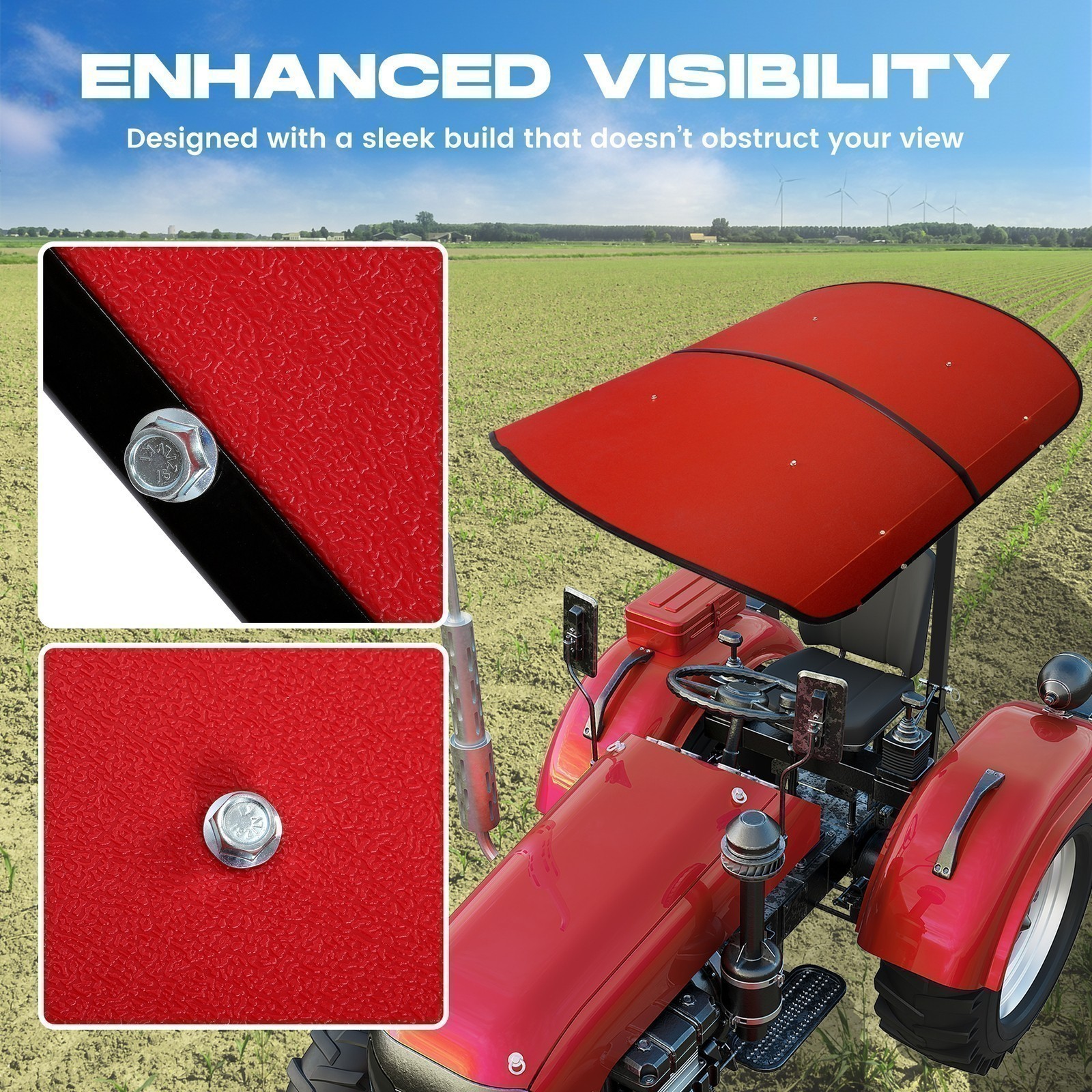 Sun Shield Tuff Top Tractor Canopy For ROPS 48" X 52"-Red For 2" x 2" or 2" x3"