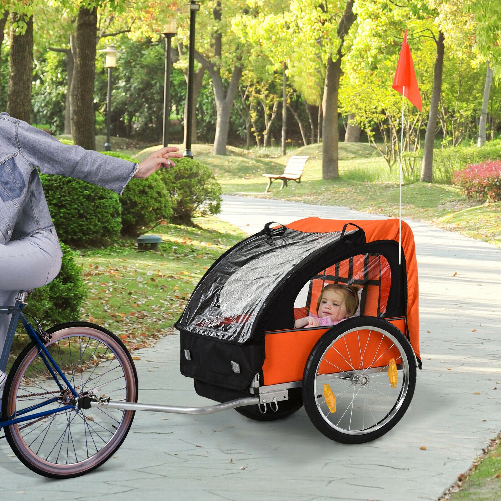 2-Seat Kids Child Bicycle Bike Trailer with 5-Point Safety Harnesses Foldable
