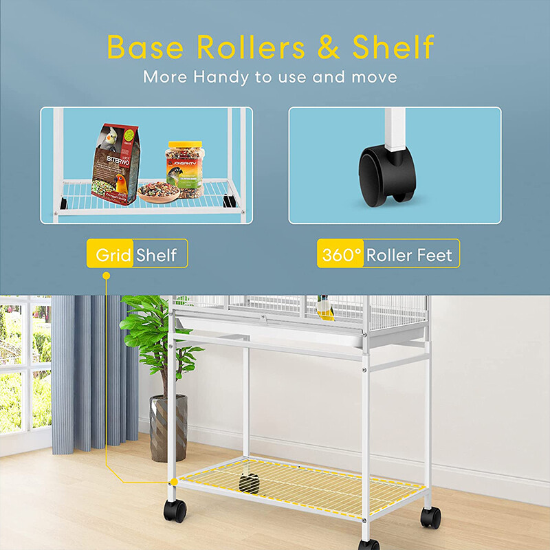 54 Inch Wrought Iron Large Bird Flight Cage with Rolling Stand for Parrot Conure