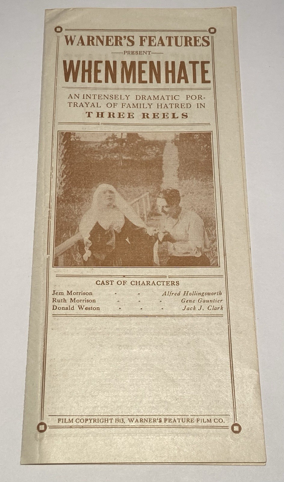 WHEN MEN HATE Rare 1913 Silent Film SIDNEY OLCOTT Movie Herald WARNER'S FEATURES