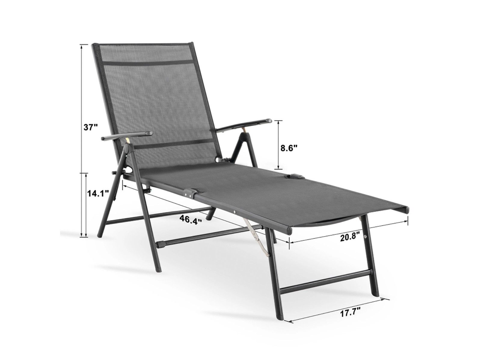 Nuu Garden Foldable Outdoor Chaise Lounge Chair Adjustable Patio Recliner BLACK