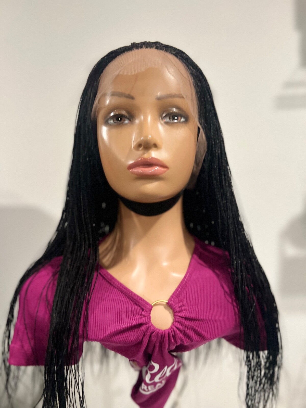 BRAIDED MICRO TWIST WIG . Madeon a full lace wig.length is 24”long..color black.