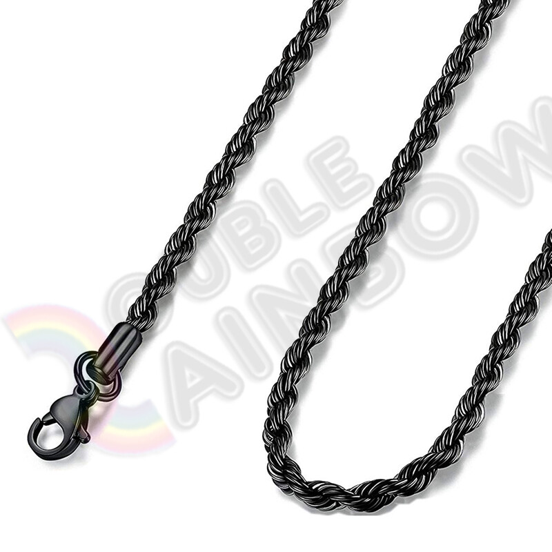 Men Women's Stainless Steel Black Plated 2mm/3mm/4mm/5mm Rope Necklace Chain