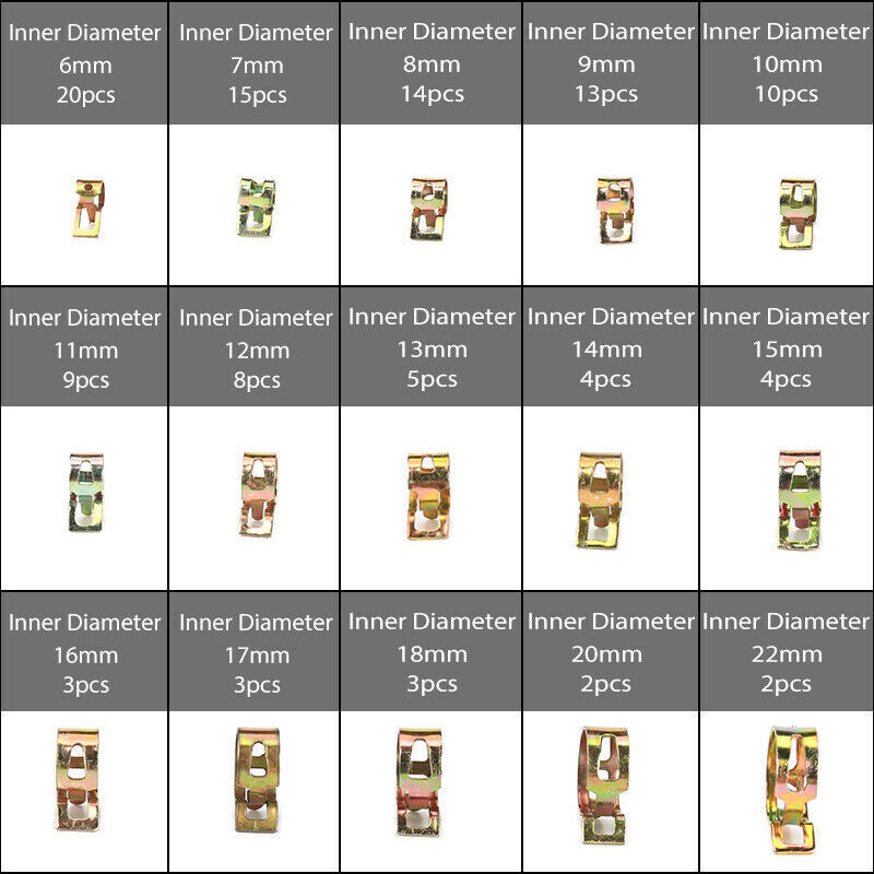 115pc Hose Spring Clamps Fastener Fuel Water Line Pipe Air Tube Clips Kit 6-22mm