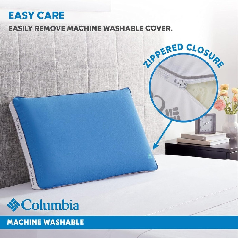 Columbia Cooling Gel Memory Foam Pillow Queen Omni-Freeze Washable Cover NEW