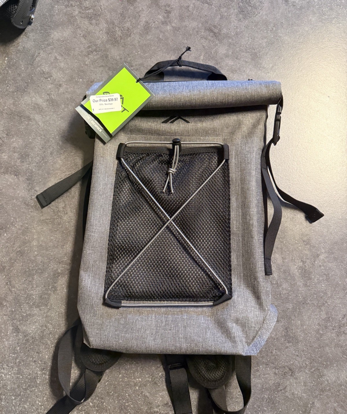 Quest 20L Water-Resistant Roll Top Dry Bag Backpack Gray Brand New with Tags