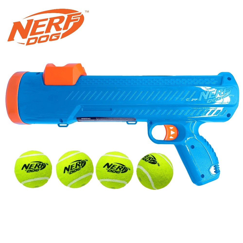 Nerf Dog Tennis Ball Blaster Dog Toy with 4 Balls, 16 inch