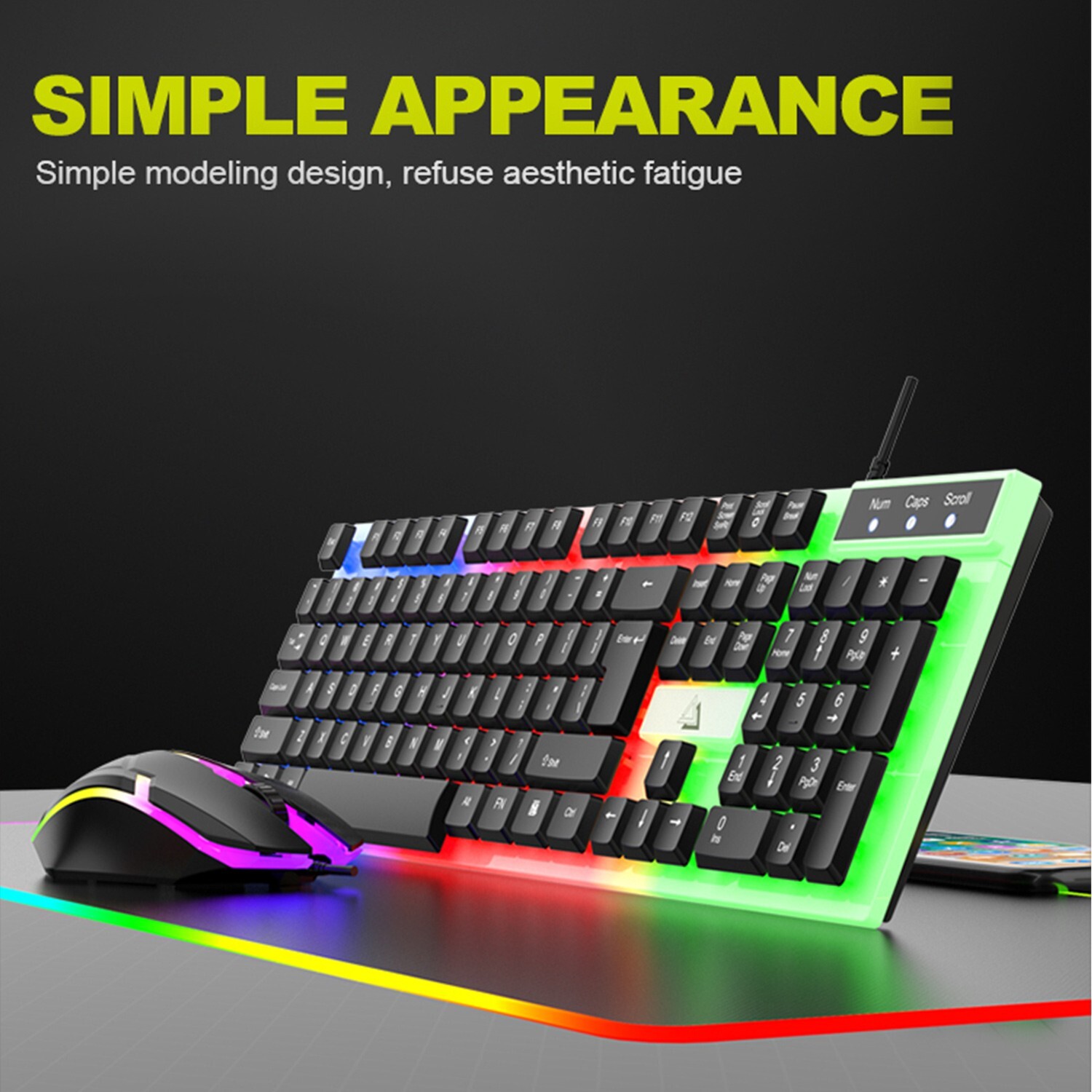 Wired Gaming Keyboard and Mouse Set RGB LED Rainbow Backlit for Computer Desktop