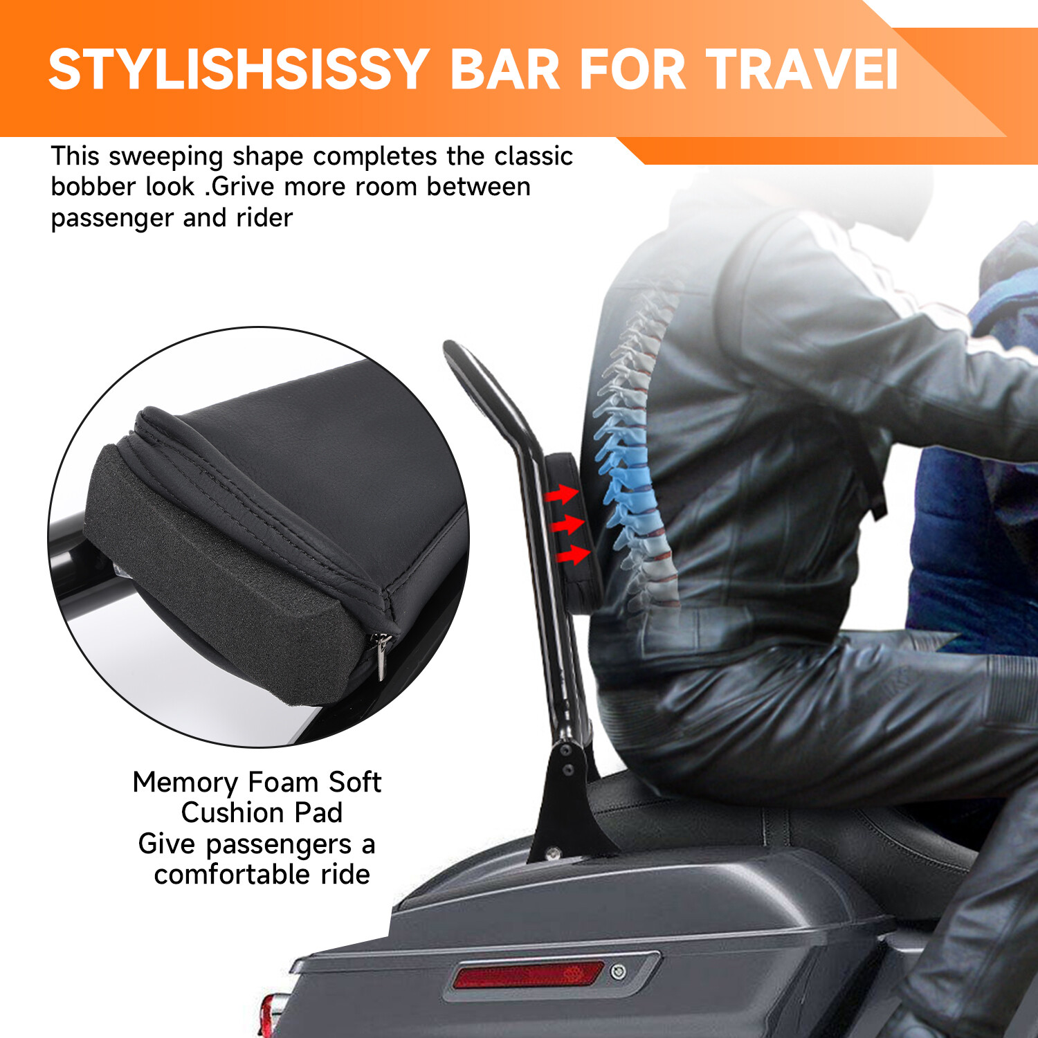 22" Passenger Backrest Sissy Bar For Harley Touring Road Street Glide 2009-2025