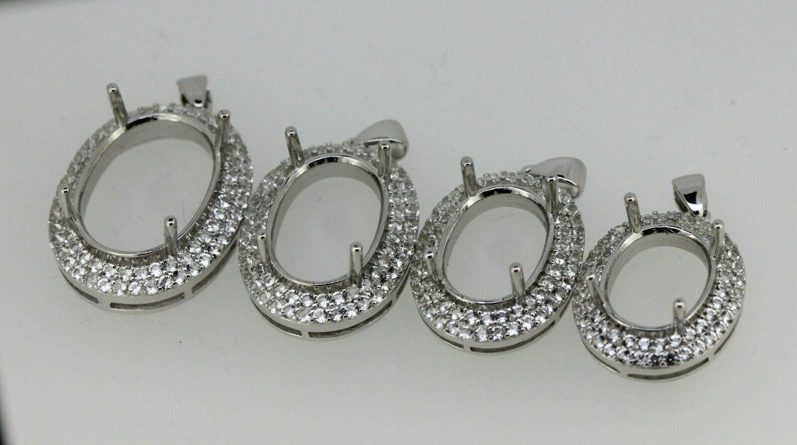 Sterling Silver Semi Mount Pendant Setting OV 20x15 18x13 16x12 14x12mm Topaz