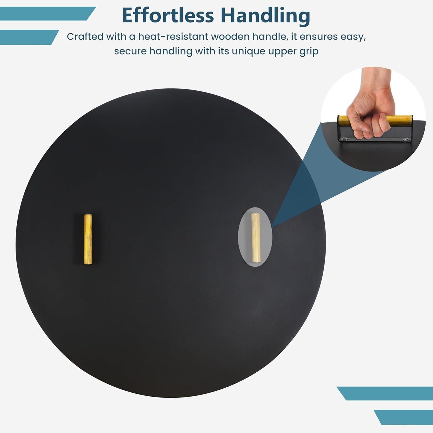 Round Fire Pit Lid - 38 inch fire pit lid Metal W/Wooden Handles Fit