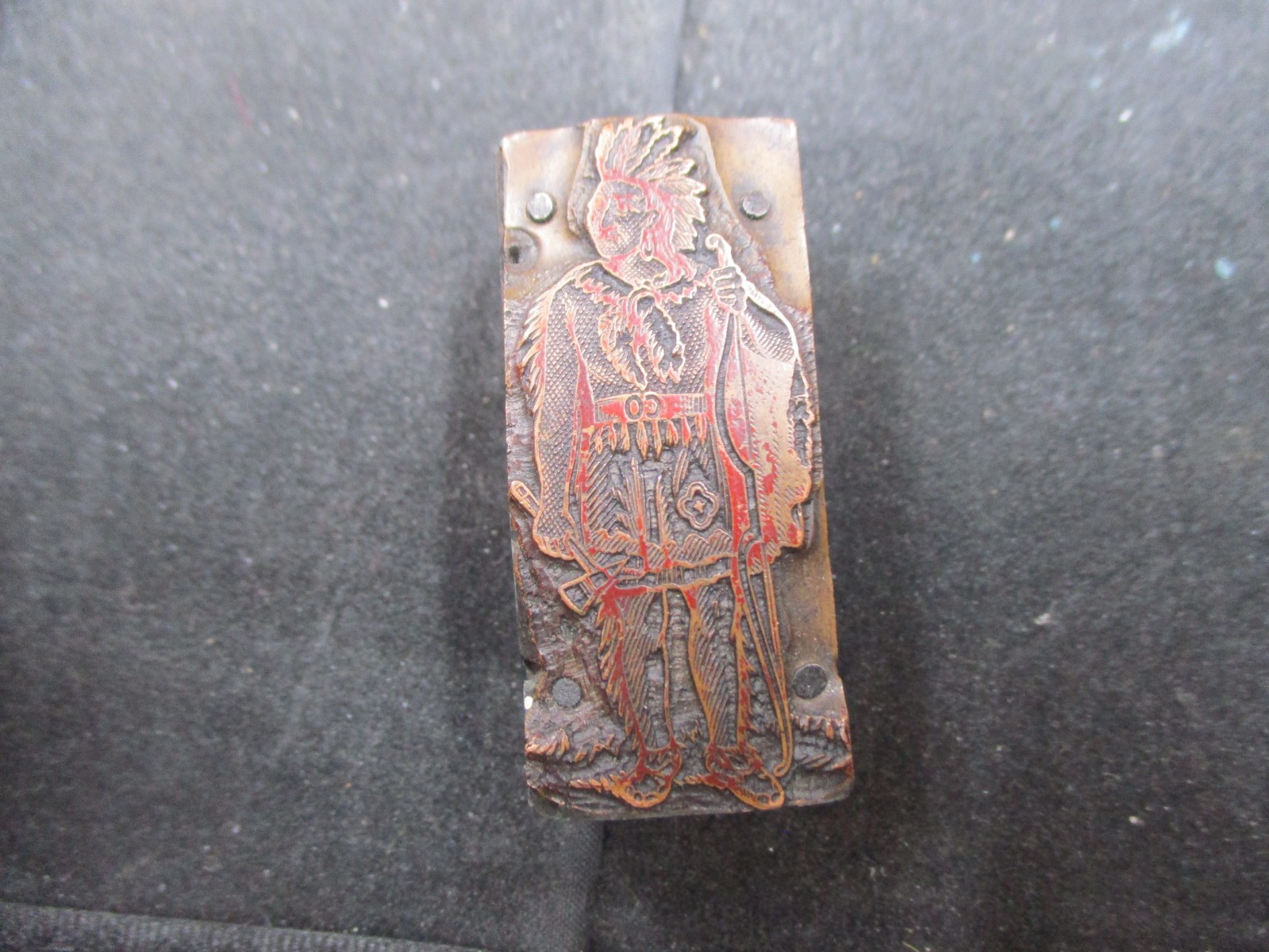 Printing Letterpress Printers Block Copper Standing Native American In Headdress