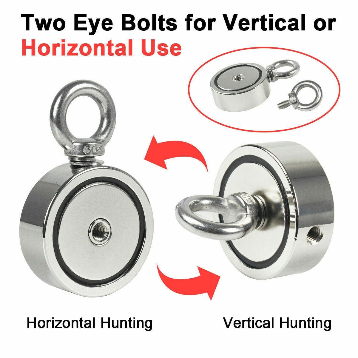2000 LBS Strong Fishing Magnet Kit Double-Sided Pull Force and Rope Carabiner