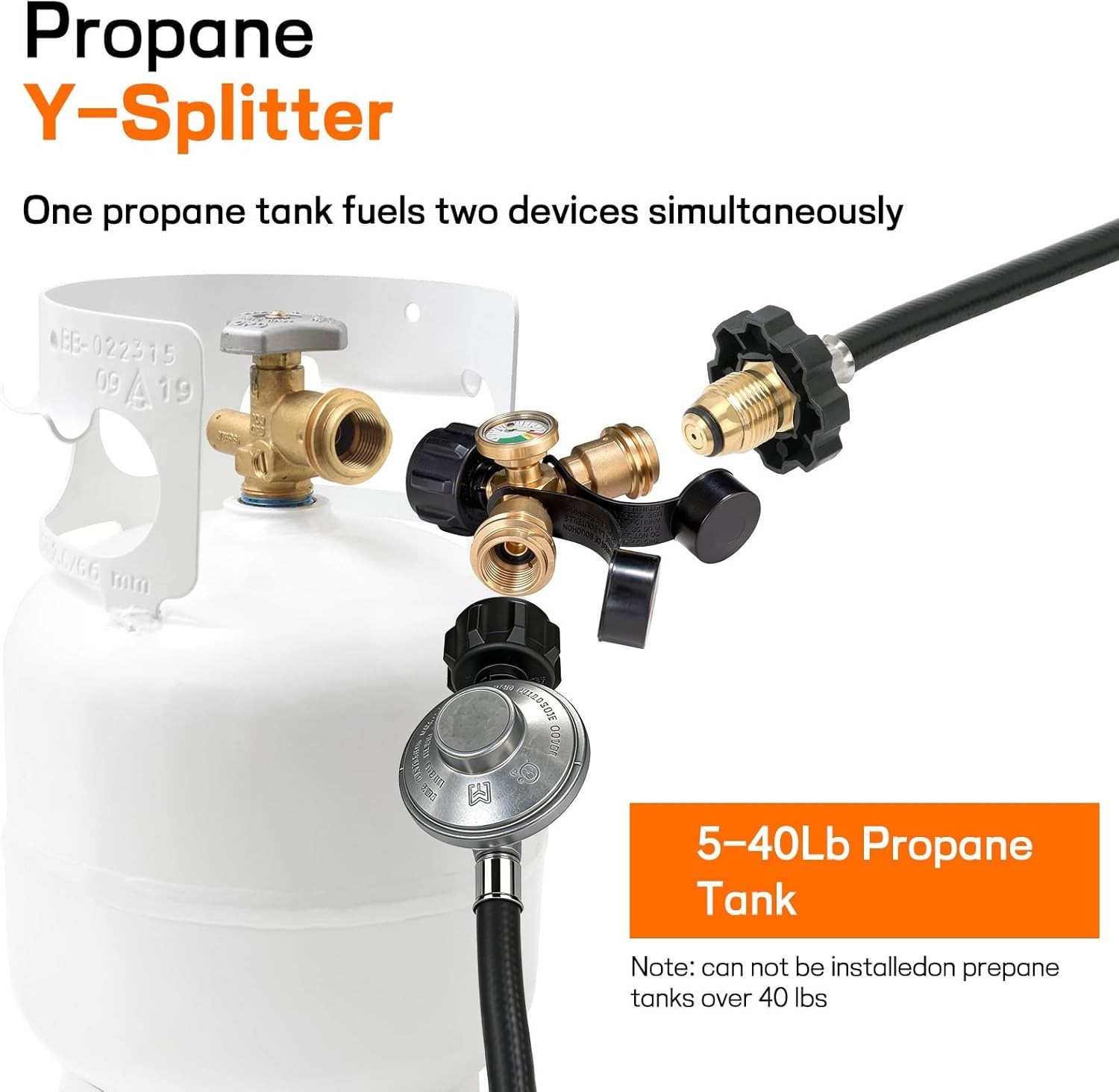 Propane Tank Y Splitter Adapter 2 Way LP Gas Tee Connector With Gauge