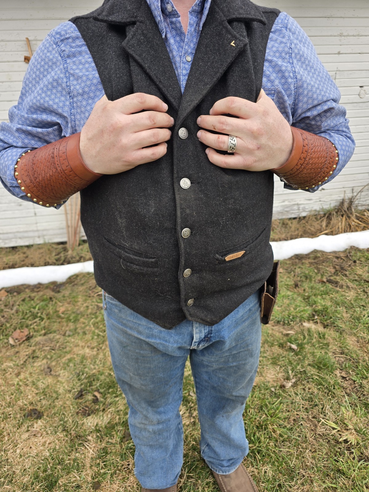 Leather Cowboy Old West Ranching Wrist Cuffs Hand Made In The USA.