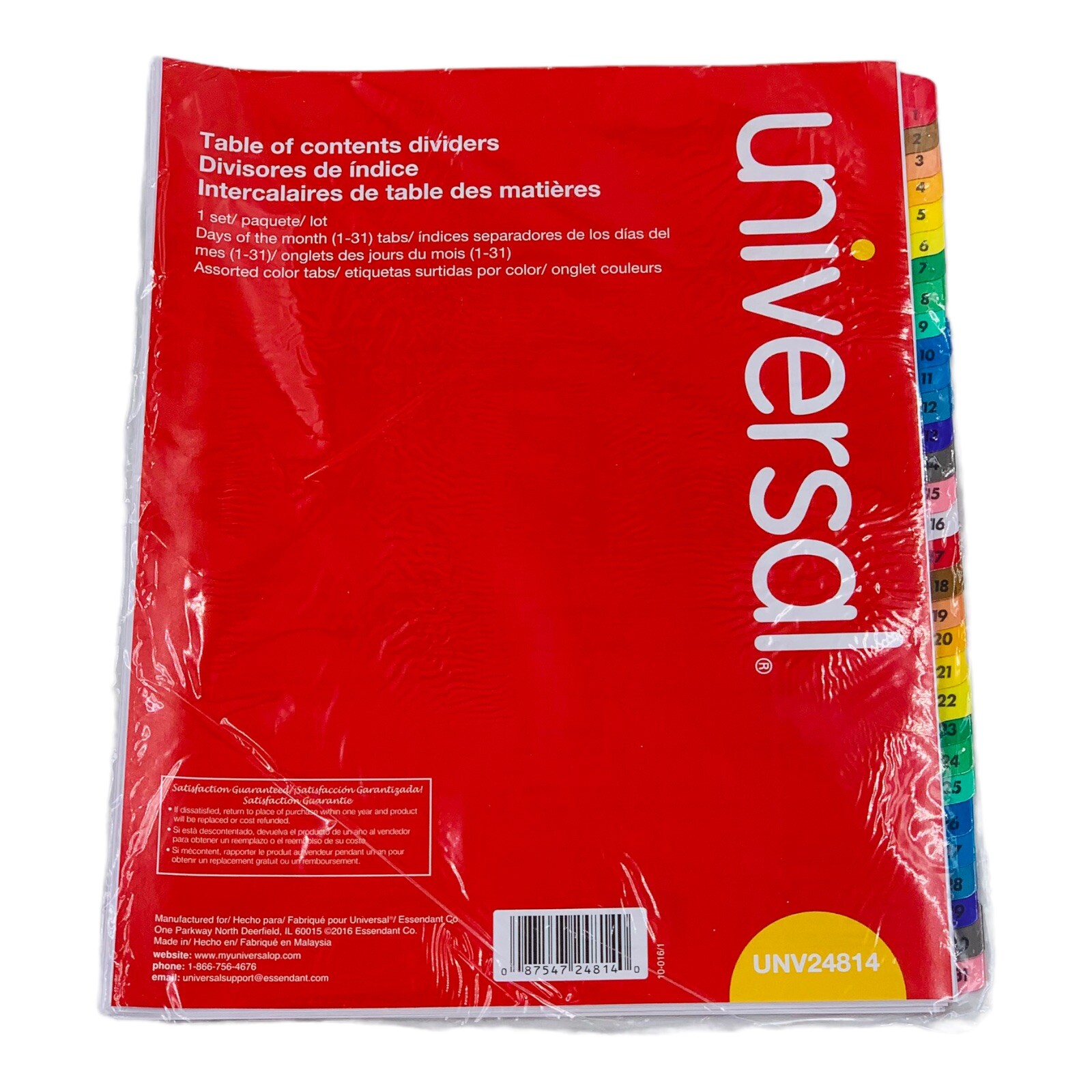 Universal Table of Contents Dividers 31 Tab 3 Hole Punched Letter Size