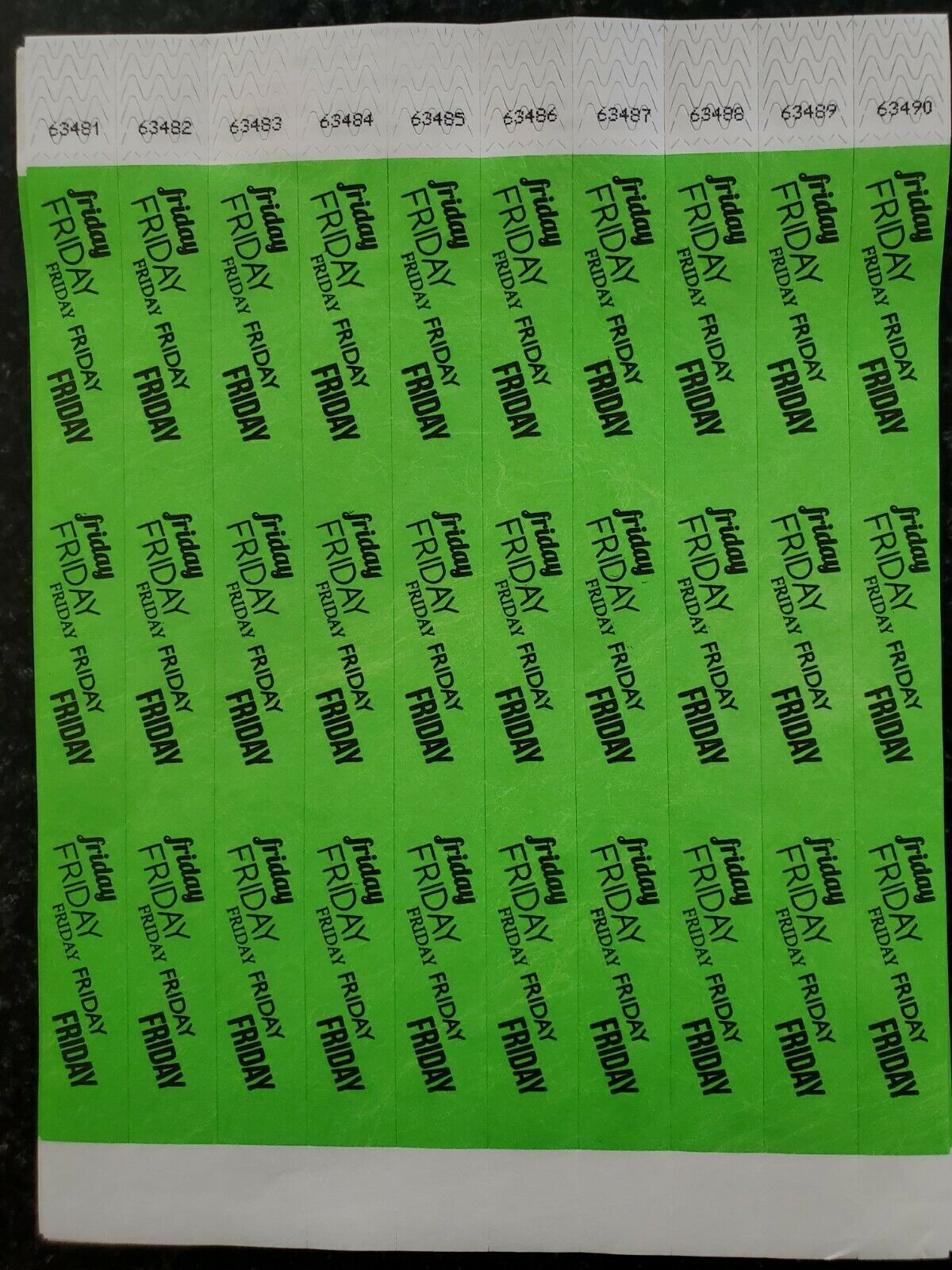 100 Monday-Sunday 3/4" Tyvek Wristbands