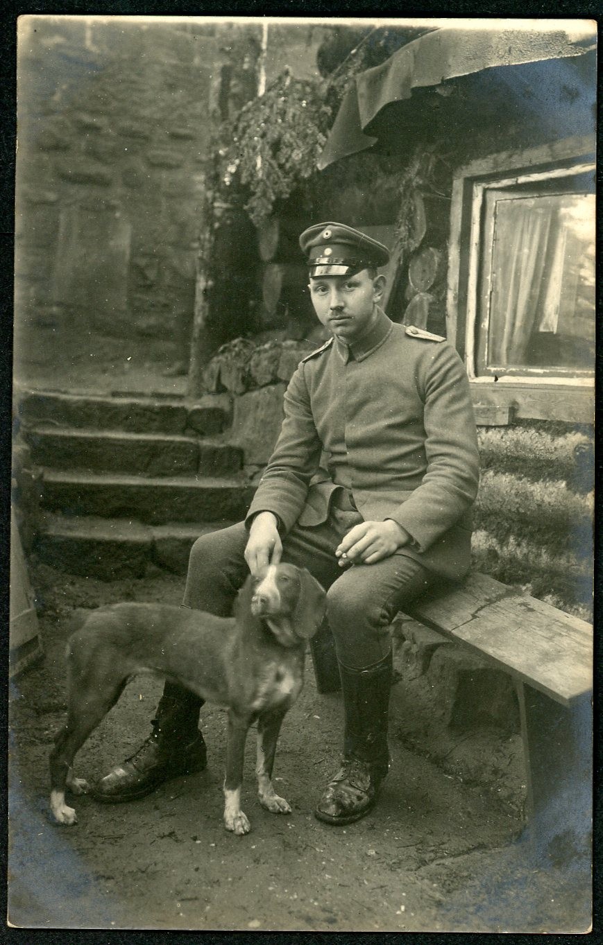 WW1 German Photo Doctor Franken Medical Unterarzt With Hunting Bird Dog 1917