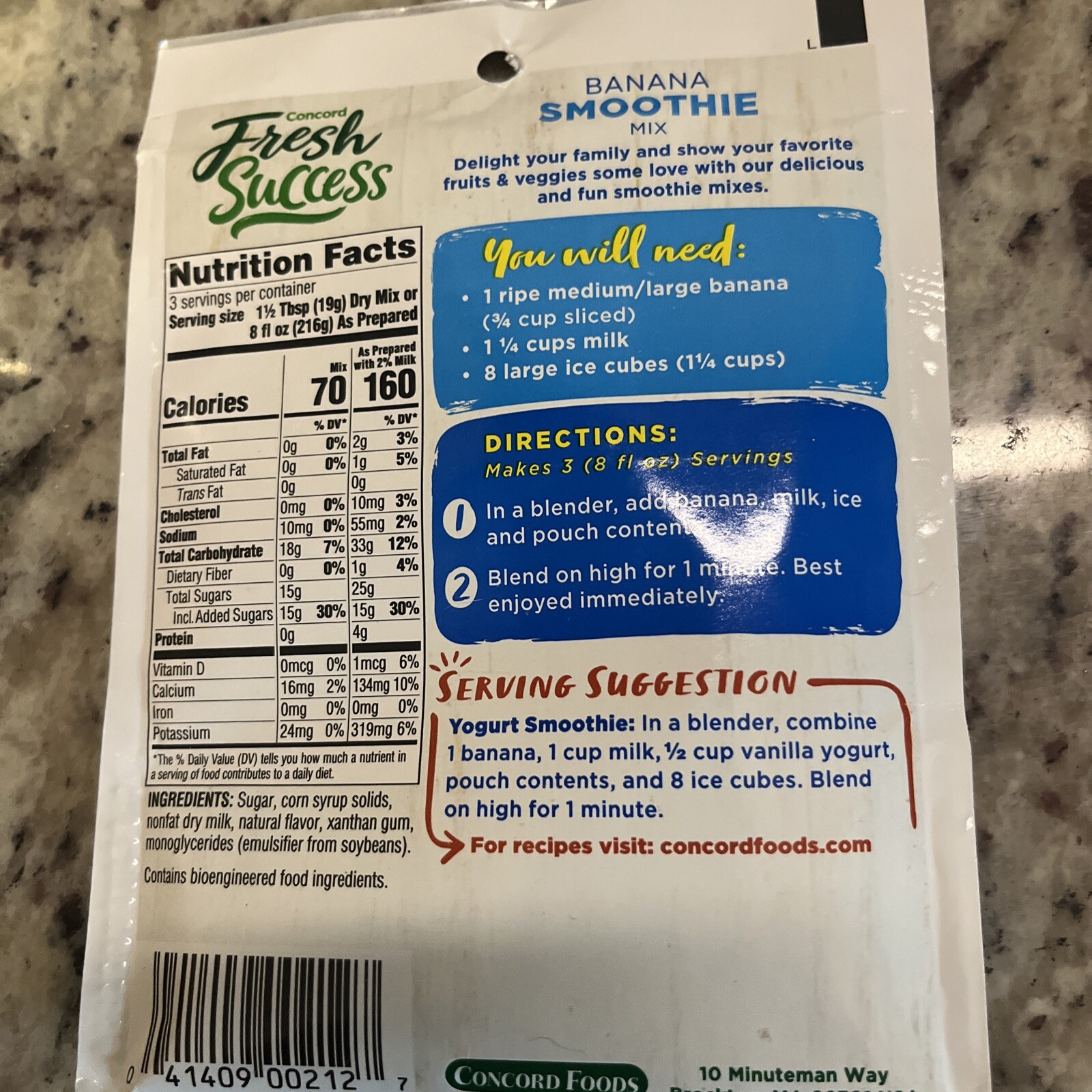 Concord Foods, Banana Smoothie Mix, 2oz Packet (Pack of 6)