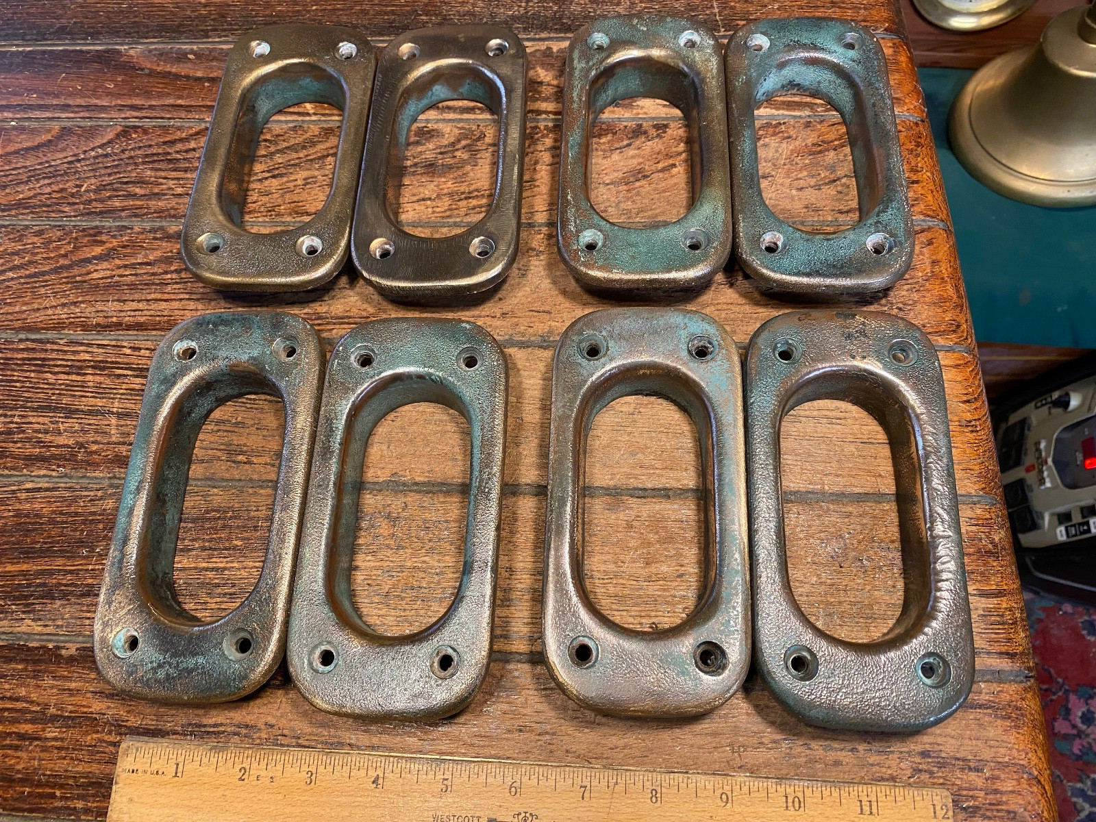 4 SETS OF VINTAGE CAST POLISHED BRONZE HAWSE HOLES 6" X 3" NICE PATINA