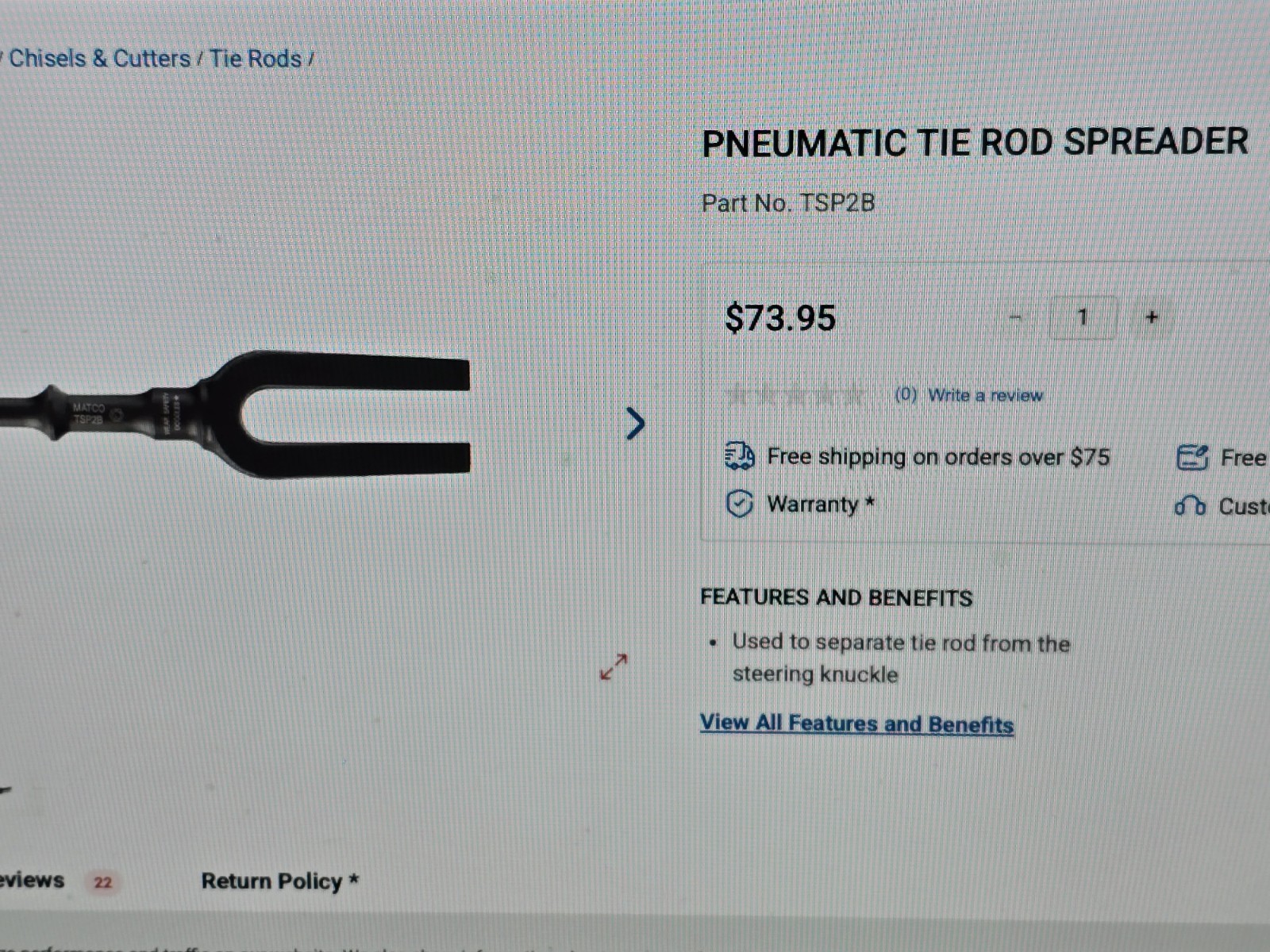 New Matco Tools TSP2B Air Hammer Tie Rod / Ball Joint Separator Bit - Pneumatic