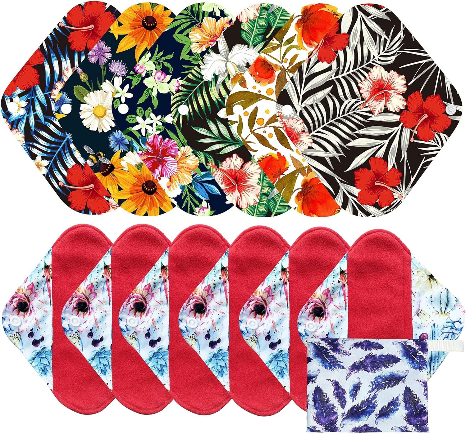 7pcs Set Reusable Women Menstrual Pads Including 1pc Mini Wet Bag +6pcs Reusable