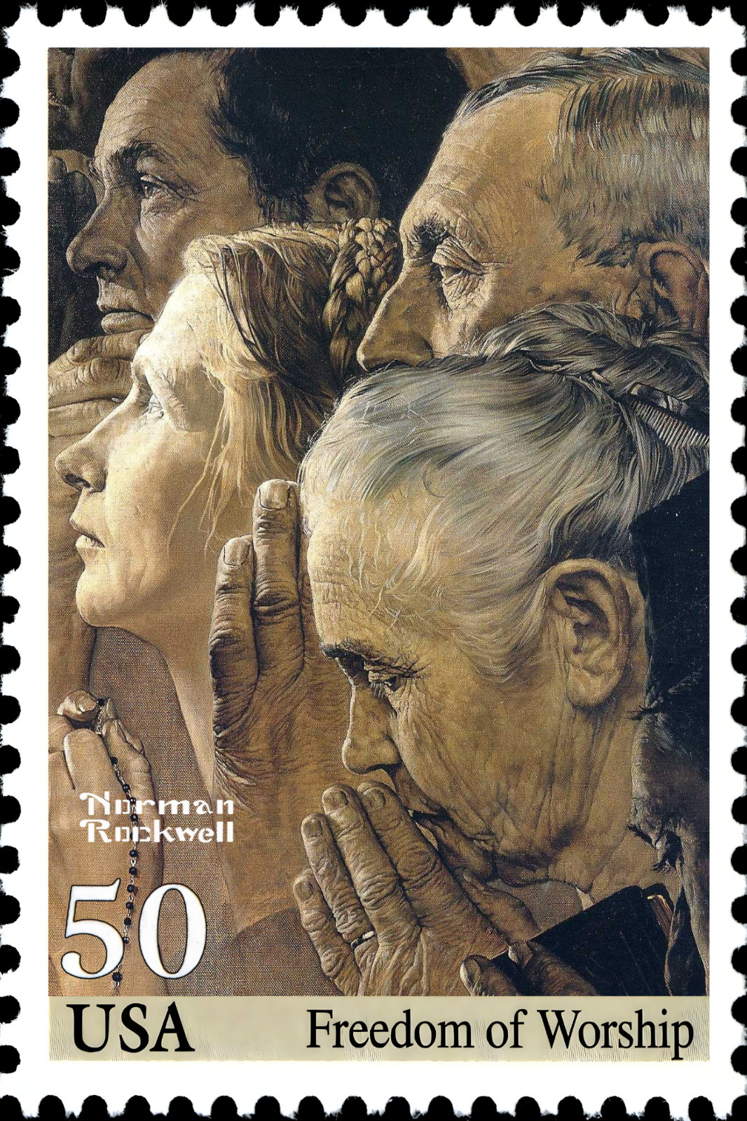 Norman Rockwell Freedom Of Worship Stamp 4 Freedoms  2" x 3" Refrigerator Magnet