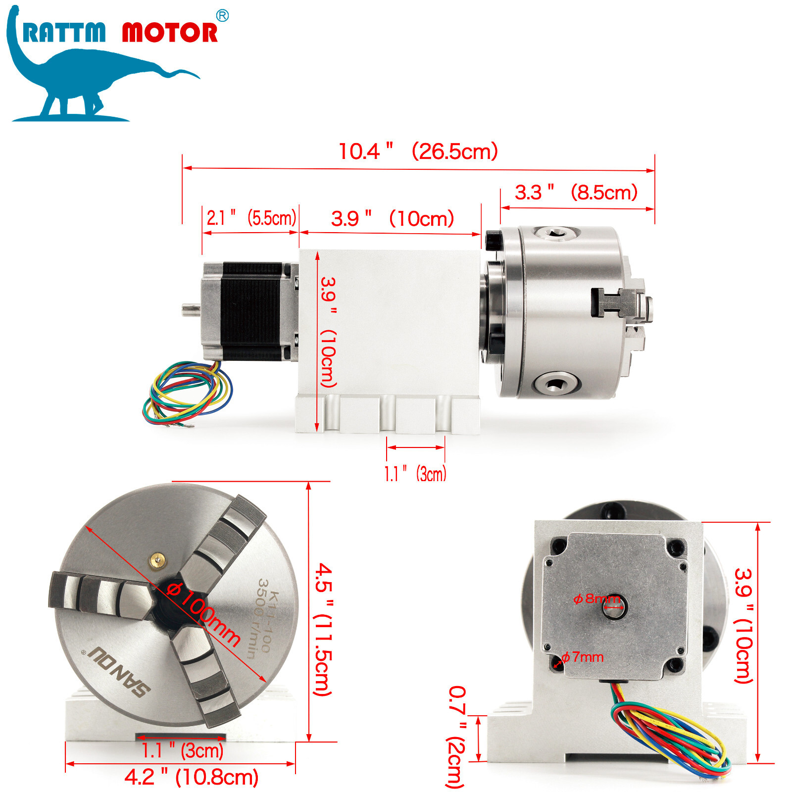 【US】CNC 4th Axis Rotational A Axis 3 Jaw 100mm No Backlash Harmonic Gearbox 50:1