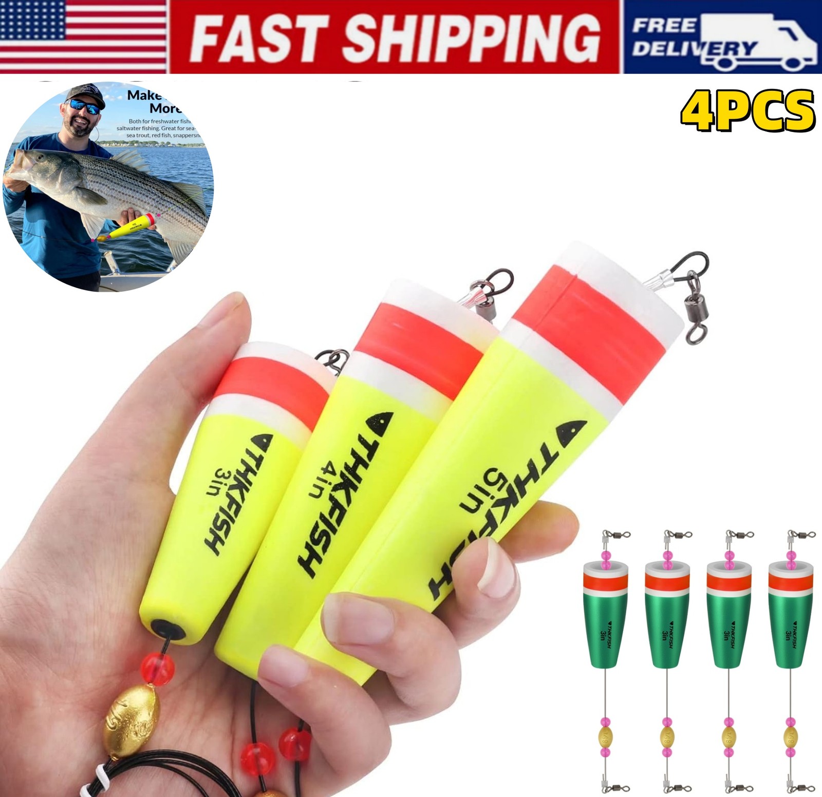 4PCS Popping Cork Float Rig Weighted Fishing Bobbers Floats Fishing Corks Trout