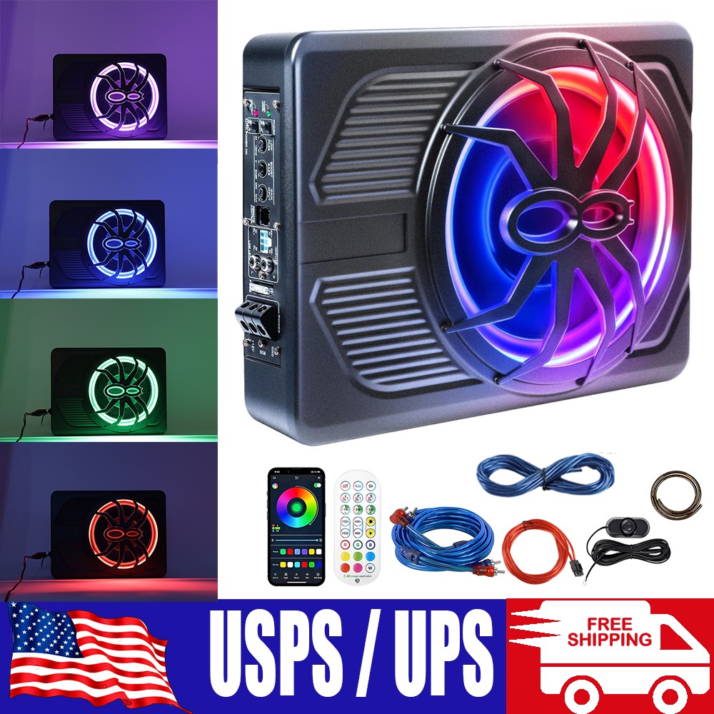 1200W Wireless 10'' Slim Under Seat Powered Car Subwoofer w/Built-in Amplifier