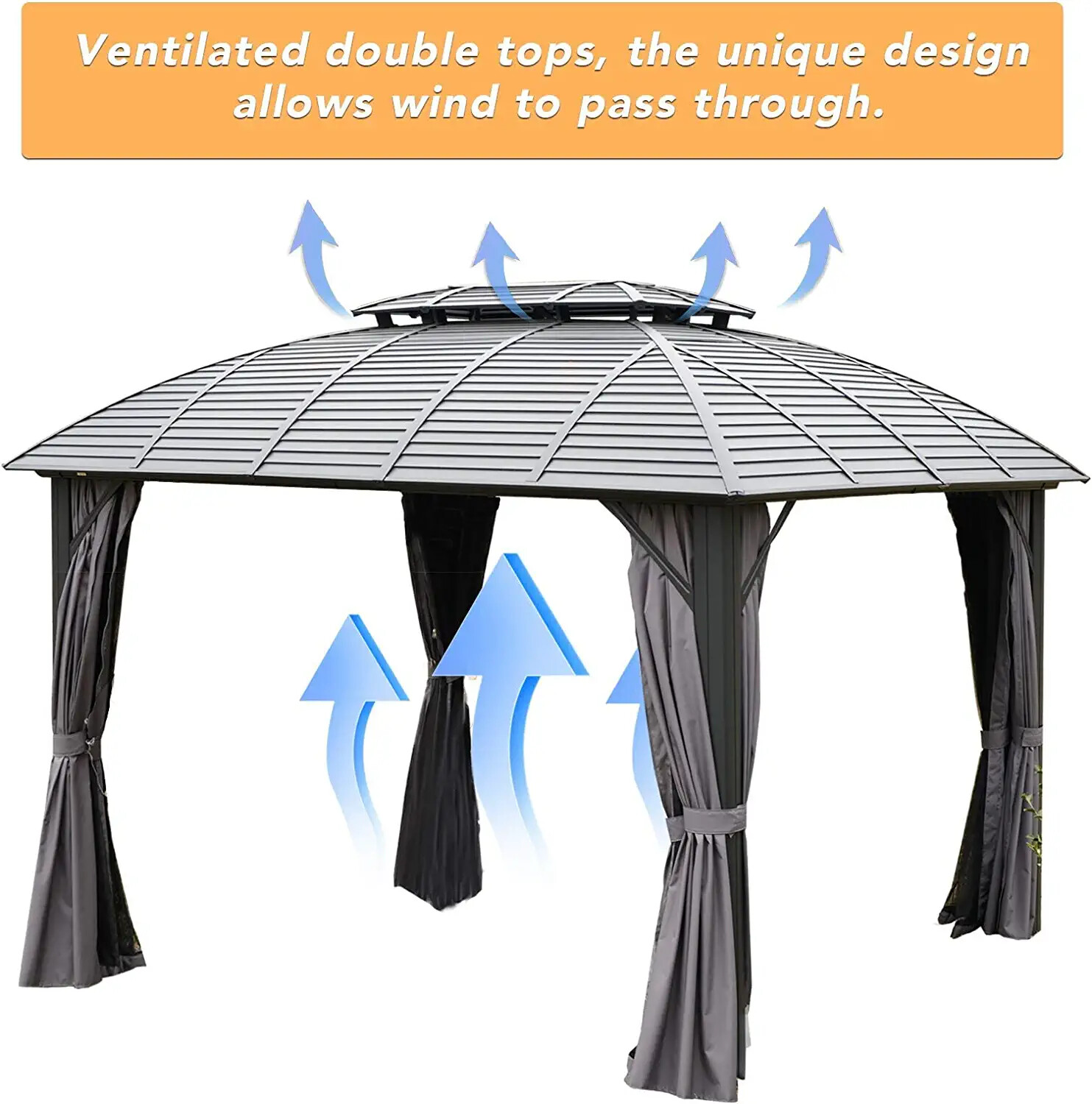 10' x 12' Hardtop Gazebo Outdoor Aluminum Arc Gazebo for Patios Double Roof