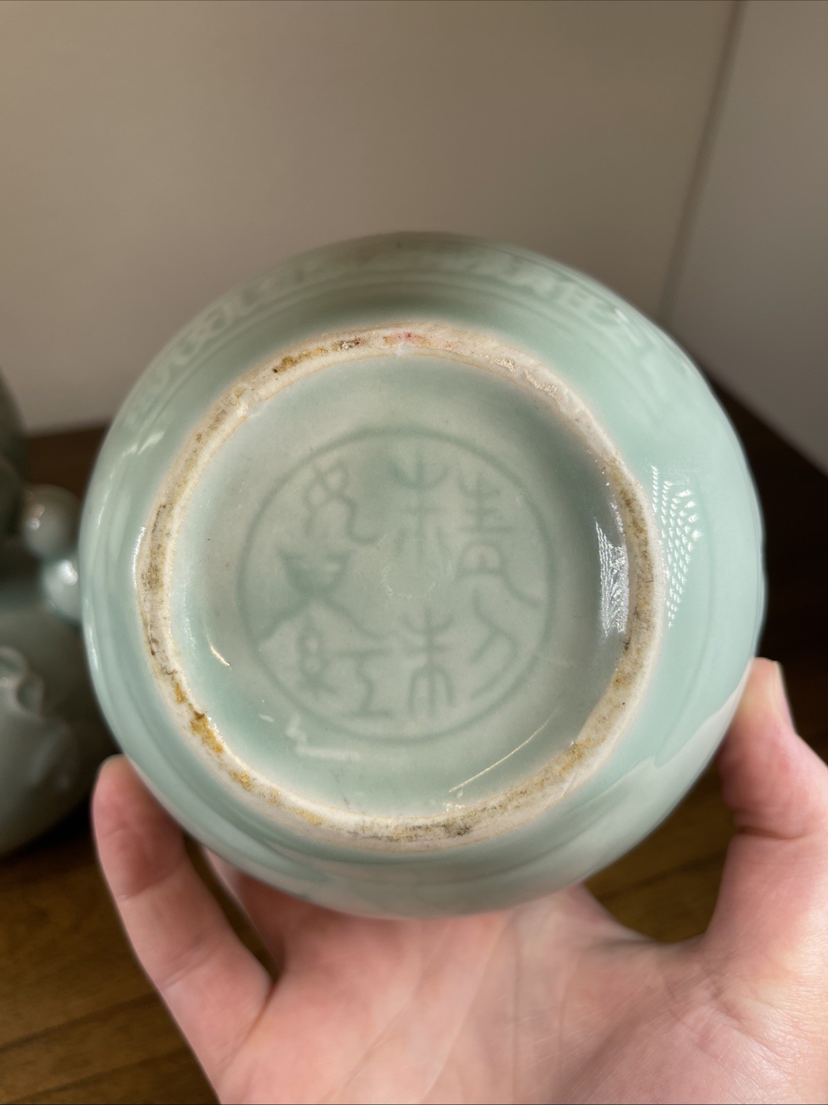 (2) Vtg Rice Wine Gourd Shaped Ceramic Pottery Bottles Empty Celadon Glaze