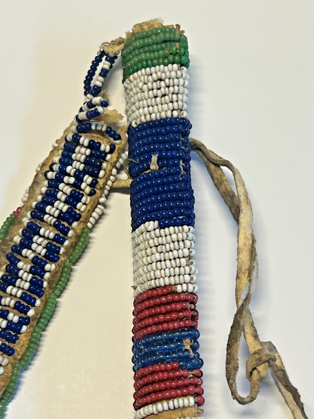 Antique Native American Indian Beaded Awl Case; Tinkle Cones; 1890's