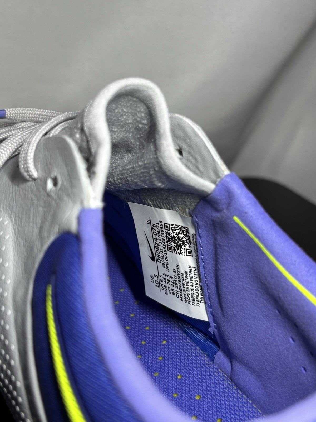 Nike Tiempo Legend 9 Elite AG DB0824-076 Gray Blue Soccer Cleats Men's Size 10.5