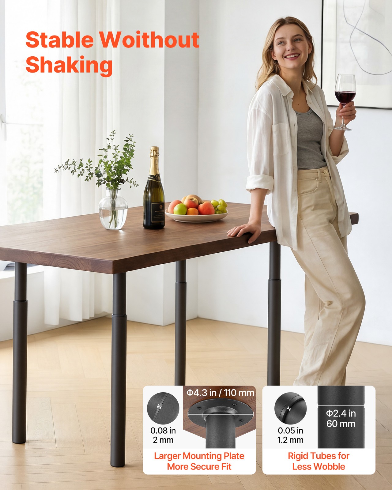 VEVOR Adjustable Steel Table Legs 28-43 in 1200 lbs Heavy Duty Set of 4 Black