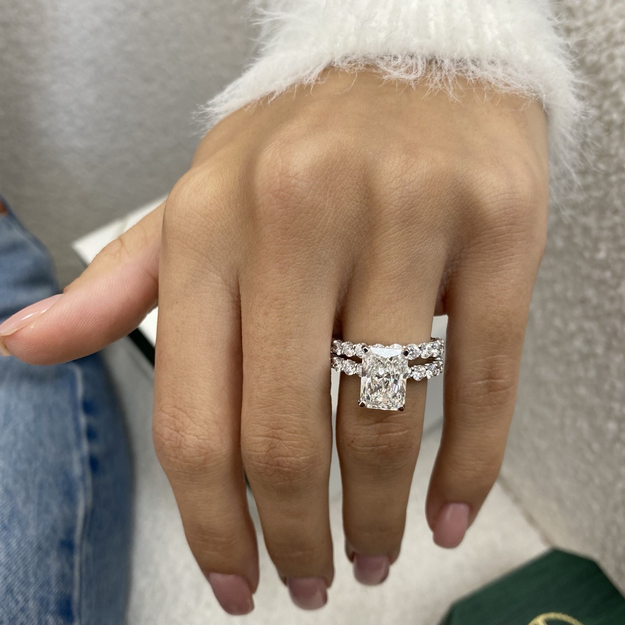 Diamond Radiant Ring Set VS1 F IGI Certified 5.8 Ct Labcreated 18K White Gold