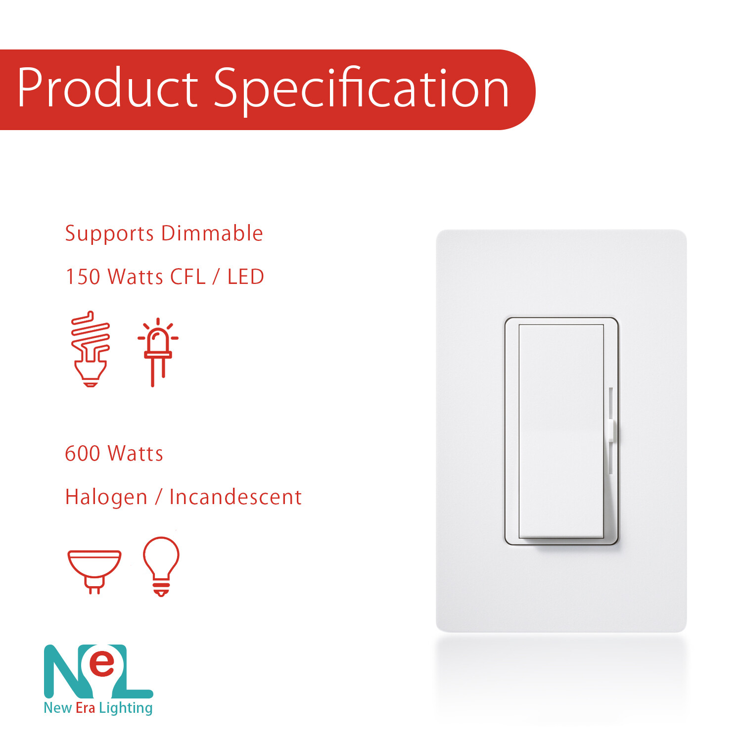 LED Decora Rocker Dimmer, Single & 3-Way Switch, CFL 600W / LED 150W