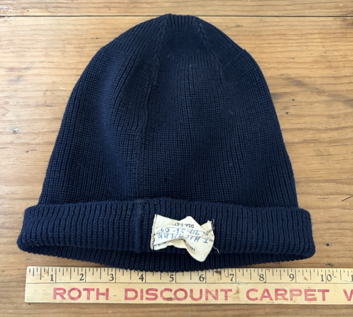VINTAGE 1960s USN WATCH CAP VIETNAM WAR NAVY MILITARY WOOL KNIT NAVY BLUE BEANIE
