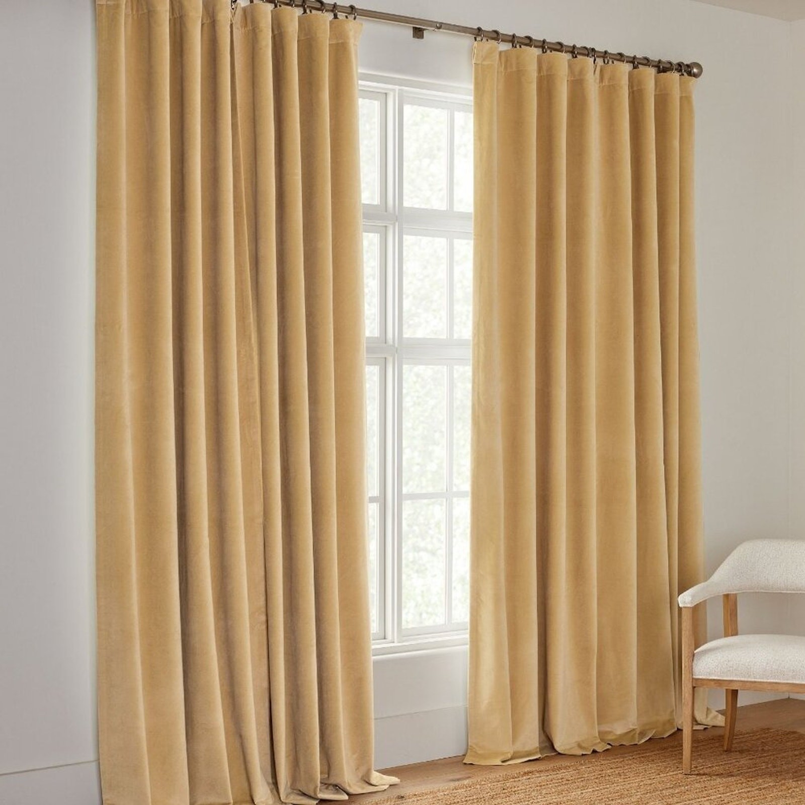 2 Pottery Barn Velvet Twill Blackout Window Curtain Panels Gold Blackout 50 x 96